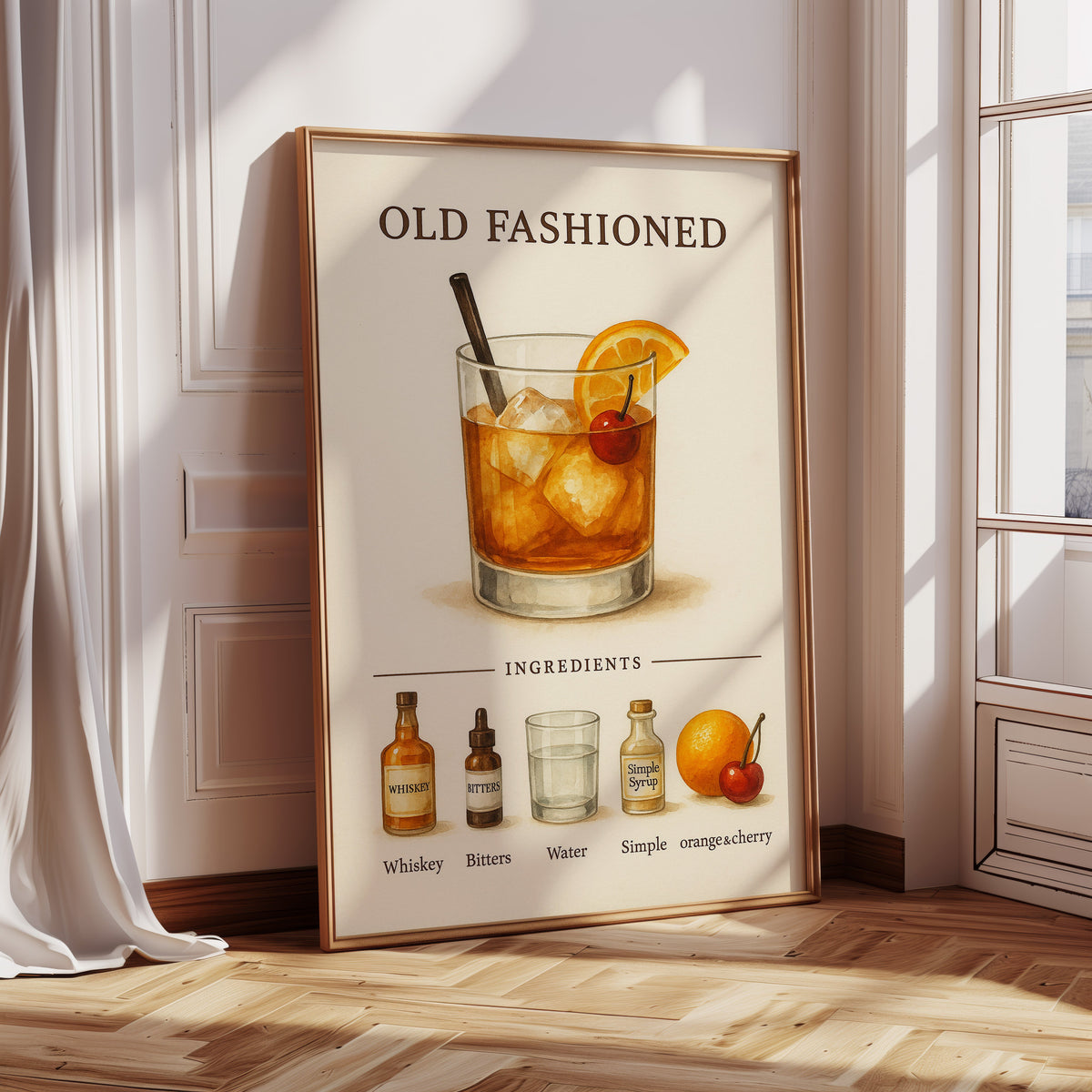 WONDERWALL 'L’Atelier Fun Collection' Old Fashioned Cocktail Recipe Art Print