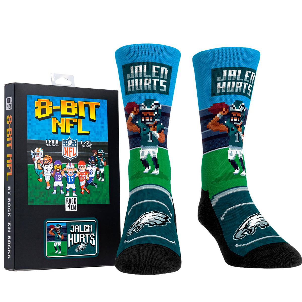 Jalen Hurts - Philadelphia Eagles - 8-Bit (Box Set) Crew Socks
