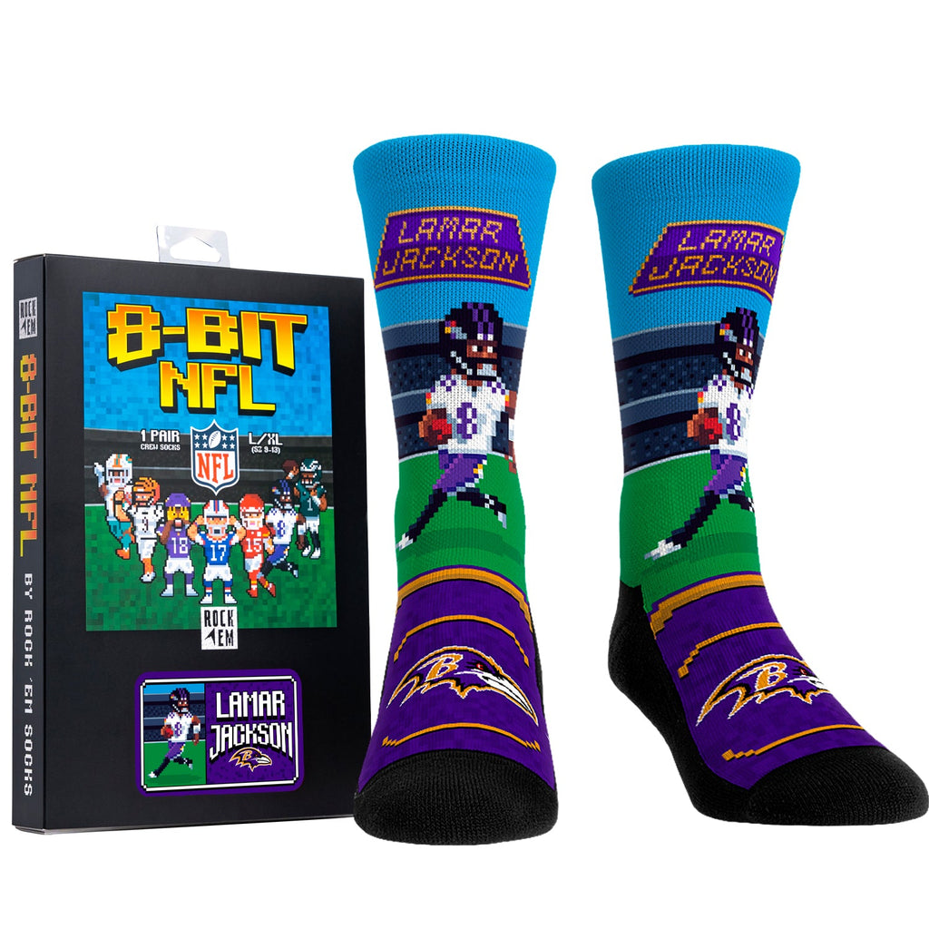Lamar Jackson - Baltimore Ravens - 8-Bit (Box Set) Crew Socks