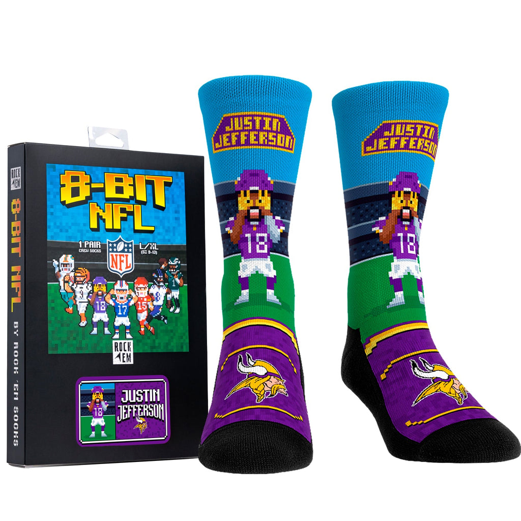 Justin Jefferson - Minnesota Vikings - 8-Bit (Box Set) Crew Socks