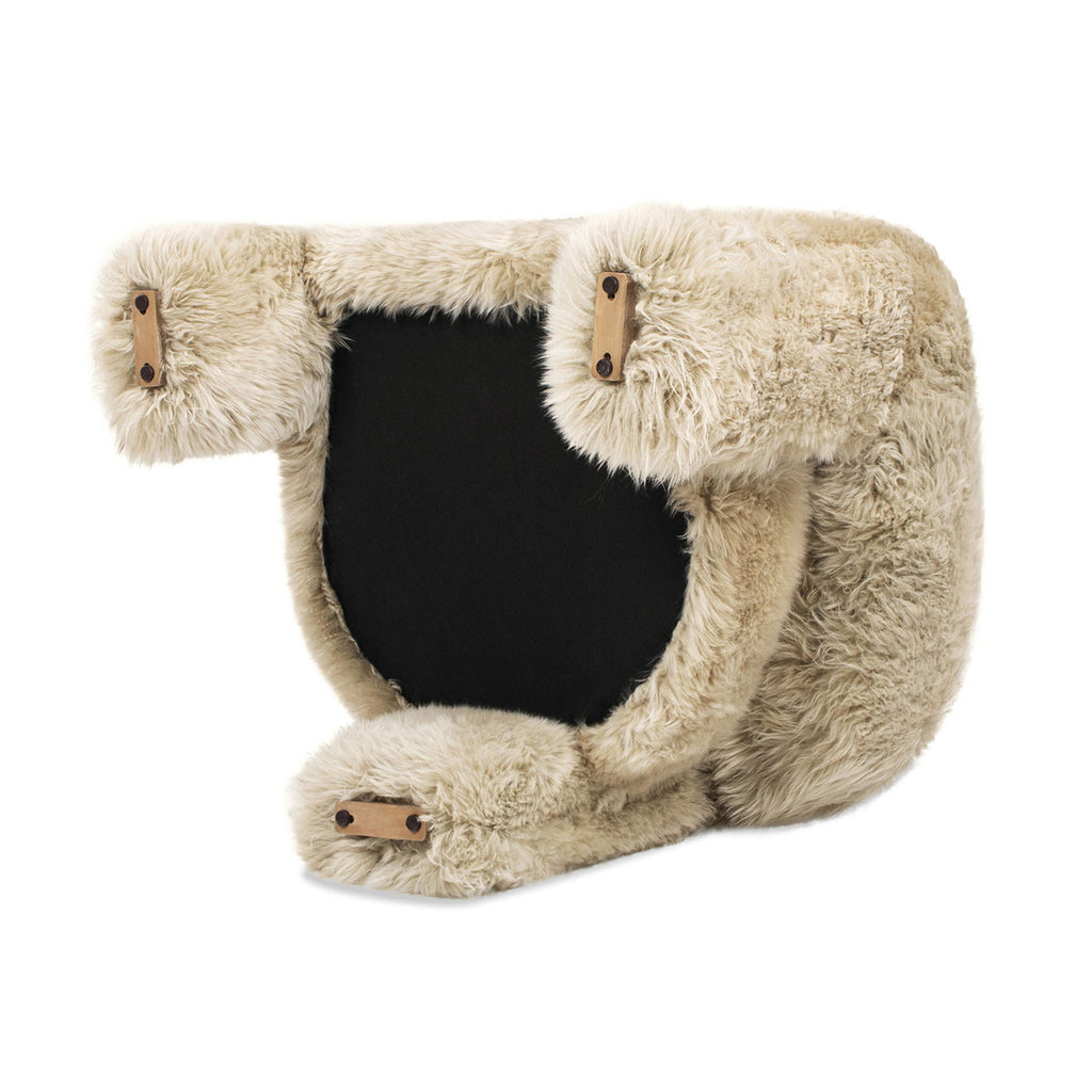 WONDERWALL 'Une Collection' Genuine Sheepskin Fur Split Barrel Back Accent Chair with Sculptural Base - Natural Blonde