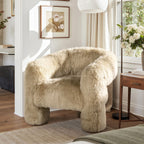 WONDERWALL 'Une Collection' Genuine Sheepskin Fur Split Barrel Back Accent Chair with Sculptural Base - Natural Blonde