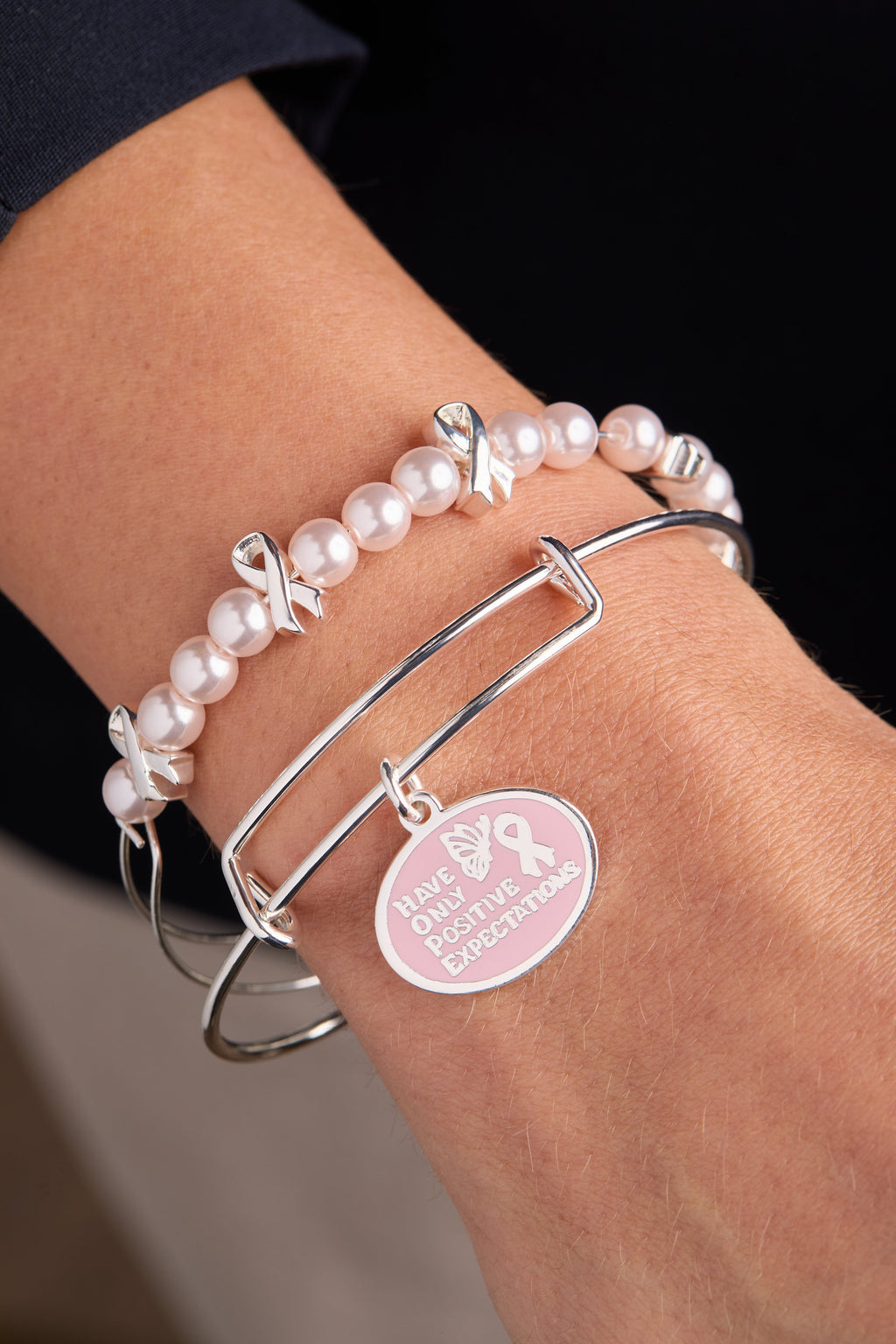 HOPE' Breast Cancer Awareness Charm Bangle Set of 2