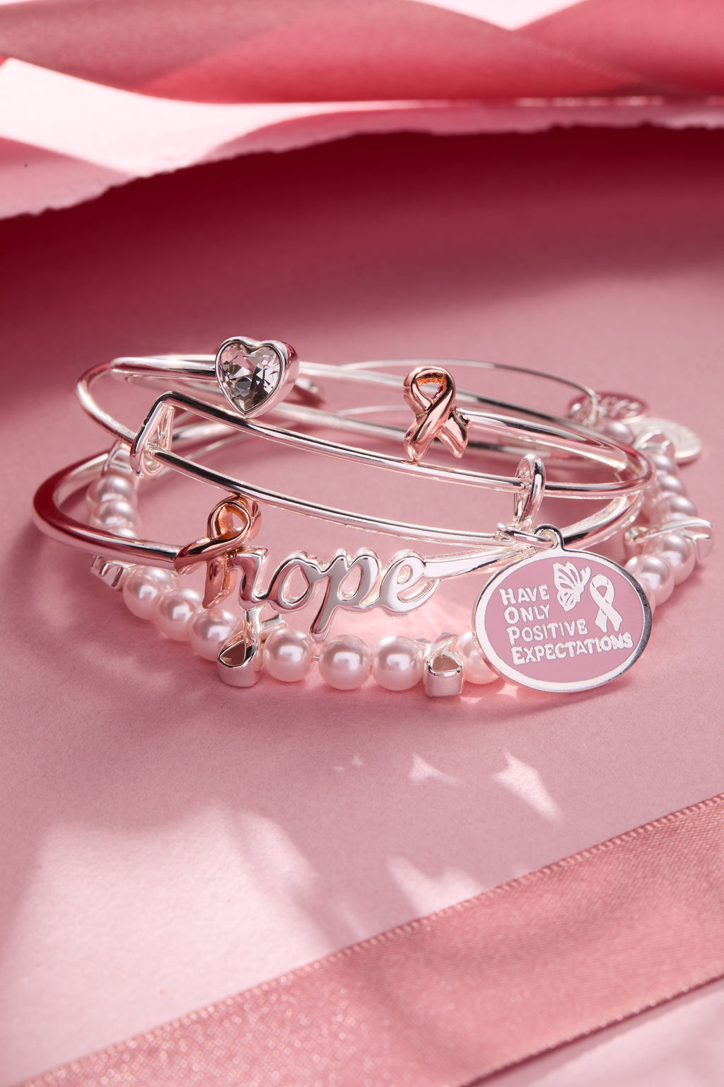 HOPE' Breast Cancer Awareness Charm Bangle Set of 2
