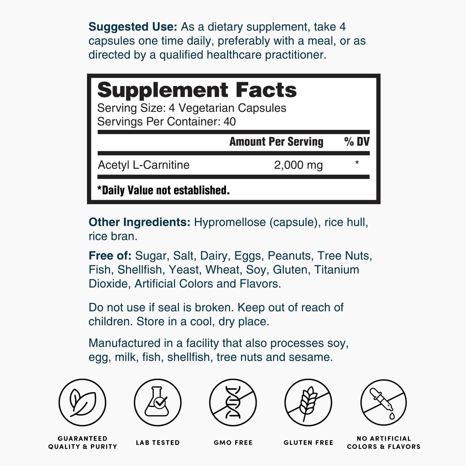 Acetyl L-Carnitine 2,000mg - 160 Capsules
