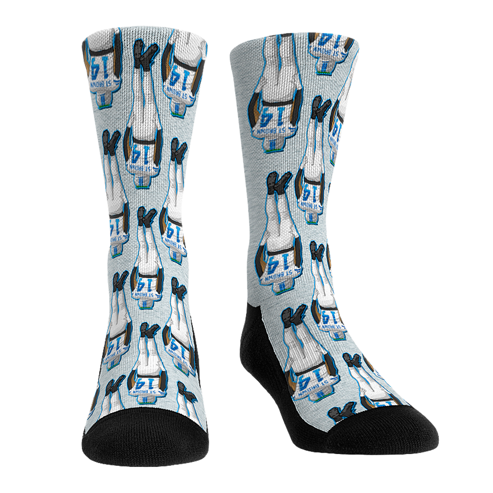Amon-Ra St. Brown - Detroit Lions - Headstand All-Over (Grey) Crew Socks
