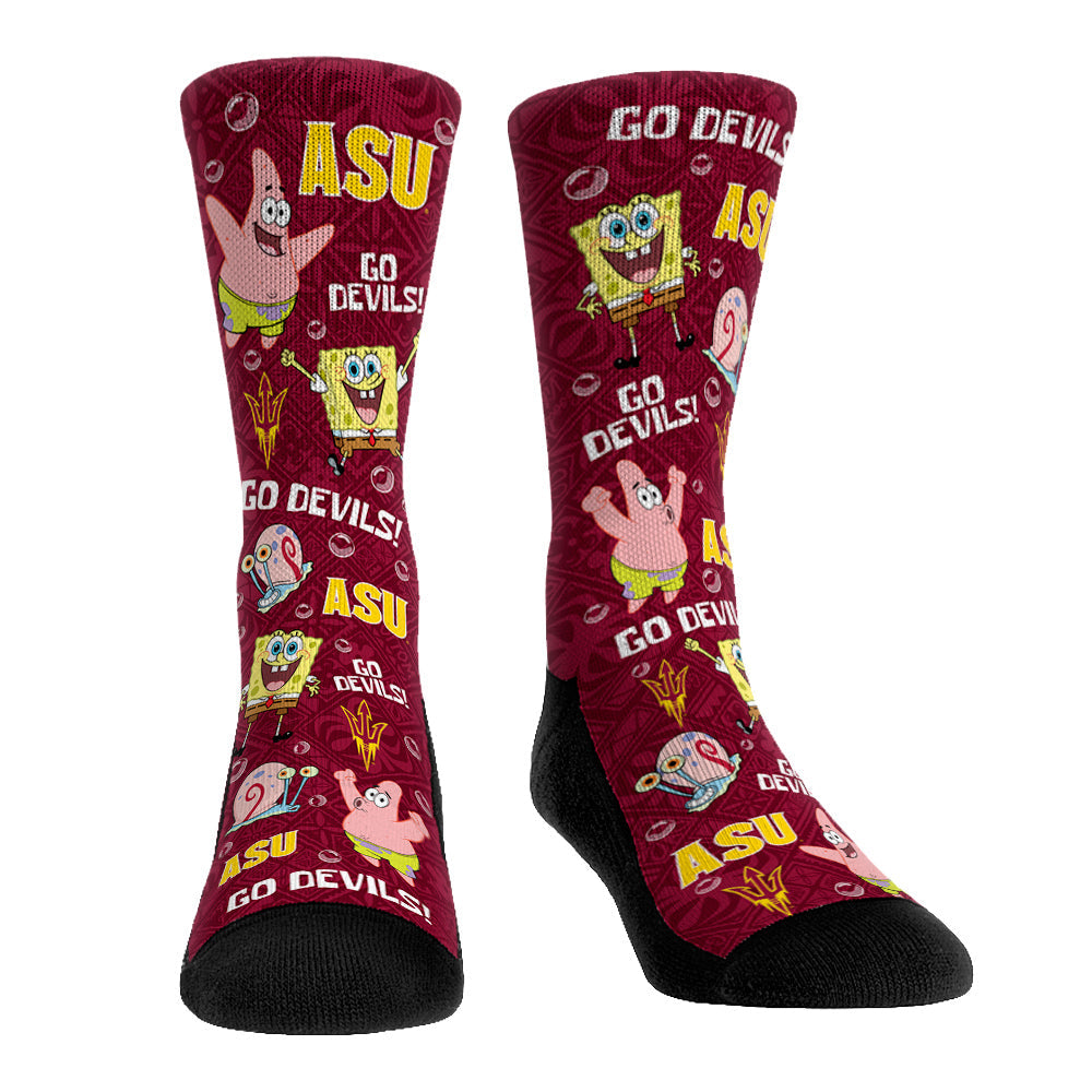 Arizona State Sun Devils - SpongeBob SquarePants Characters All-Over Crew Socks