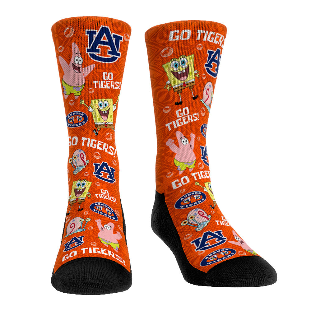 Auburn Tigers - SpongeBob SquarePants Characters All-Over Crew Socks