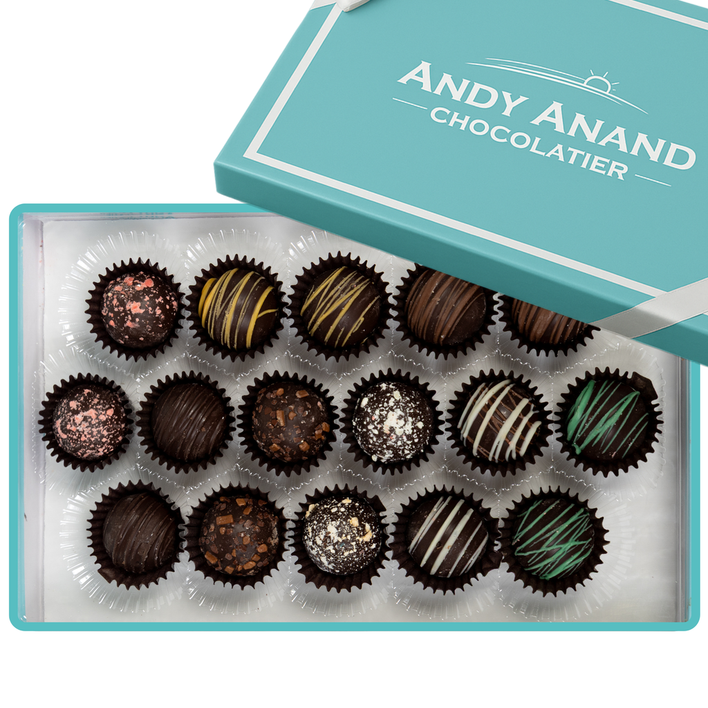 Andy Anand Gluten - Free Belgian Dark Chocolate Truffles, 16 pc, 8 oz – Champagne, Rum, Amaretto & Black Forest, Birthday & Holiday Gift