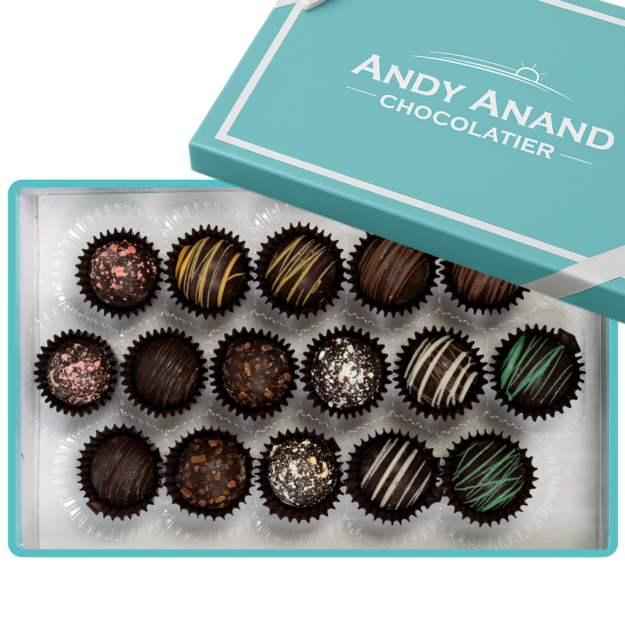Andy Anand Gluten - Free Belgian Dark Chocolate Truffles, 16 pc, 8 oz – Champagne, Rum, Amaretto & Black Forest, Birthday & Holiday Gift