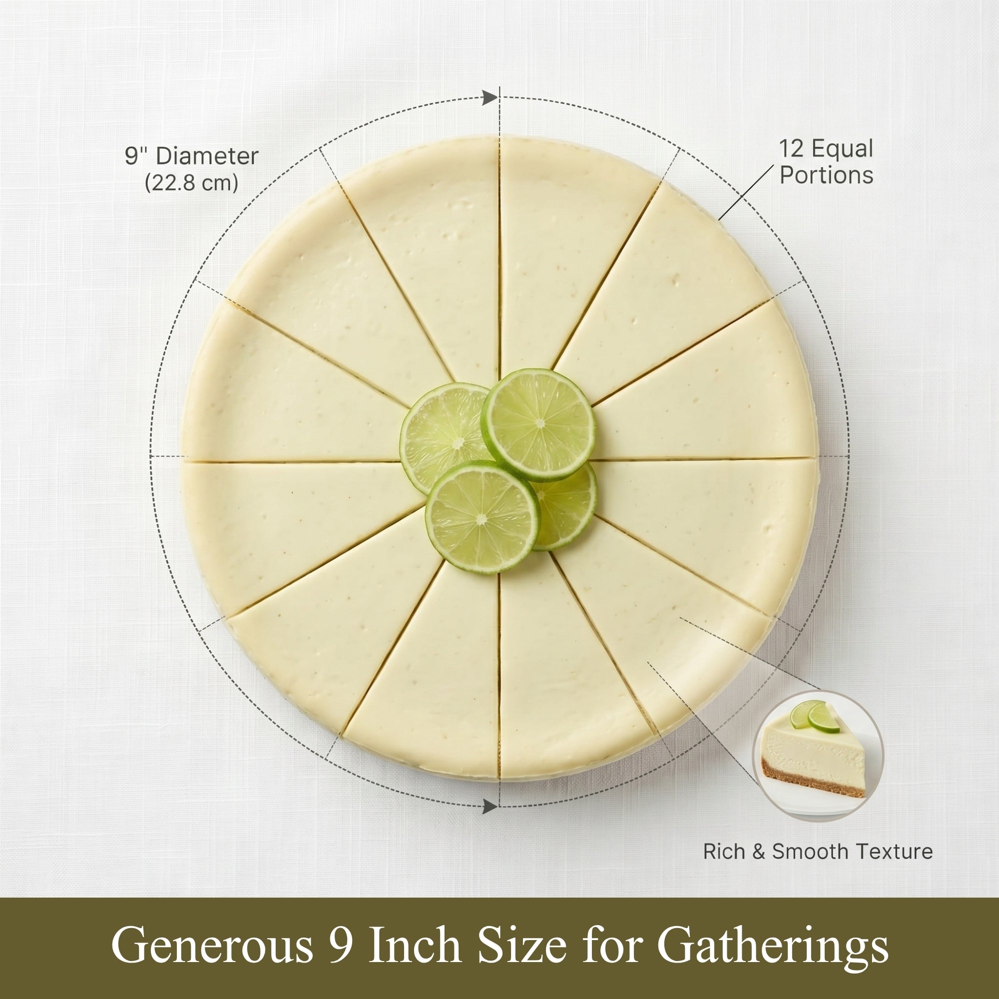 Andy Anand Sugar - Free Key Lime Cheesecake, 9 - Inch, 2 lb – No Sugar Added, Diabetic - Friendly, Real California Cream Cheese, Holiday Gift Box