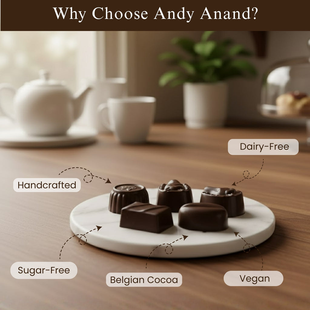 Andy Anand Sugar - Free Vegan Belgian Dark Chocolate Truffles Gift Box, 25 pc – Handmade Gourmet Assorted Flavors, Perfect for Indulgence, Birthday & Holiday