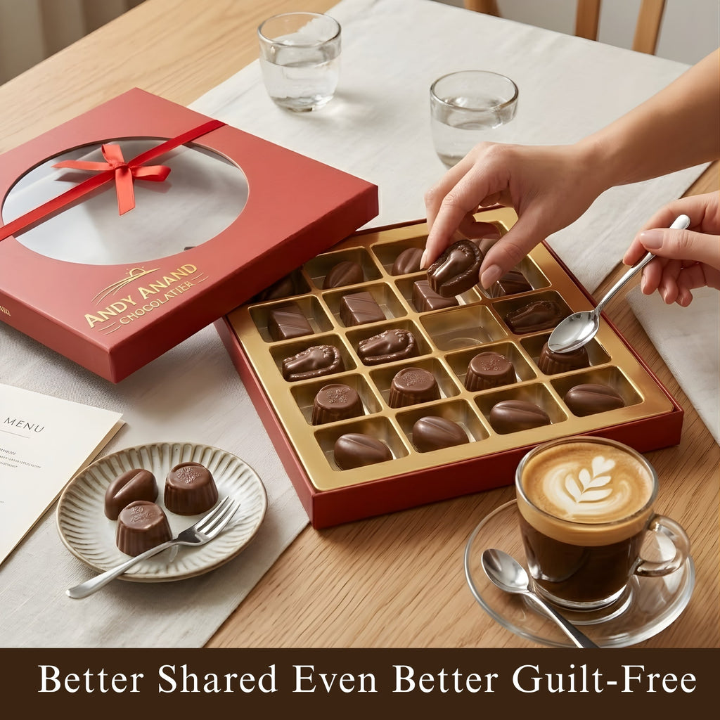 Andy Anand Sugar - Free Vegan Belgian Dark Chocolate Truffles Gift Box, 25 pc – Handmade Gourmet Assorted Flavors, Perfect for Indulgence, Birthday & Holiday