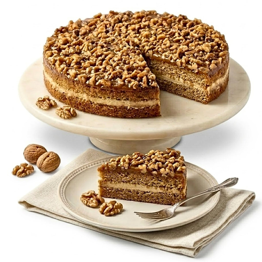 Andy Anand Gluten - Free Dairy - Free Caramel Walnut Cake, 9 - Inch – Vegan - Hand - Baked, Real Walnuts & Caramel Drizzle, No Preservatives, Birthday Gift
