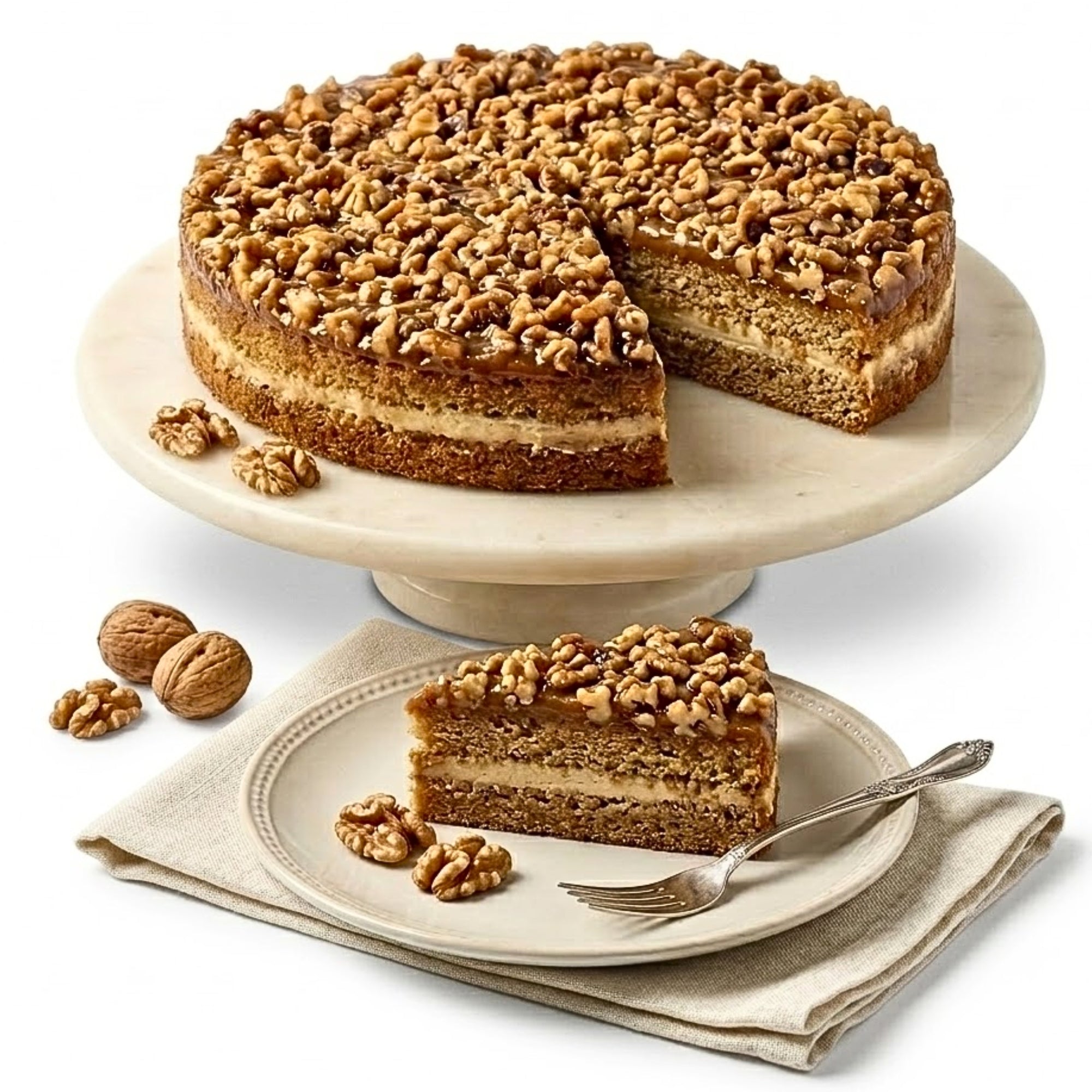 Andy Anand Gluten - Free Dairy - Free Caramel Walnut Cake, 9 - Inch – Vegan - Hand - Baked, Real Walnuts & Caramel Drizzle, No Preservatives, Birthday Gift