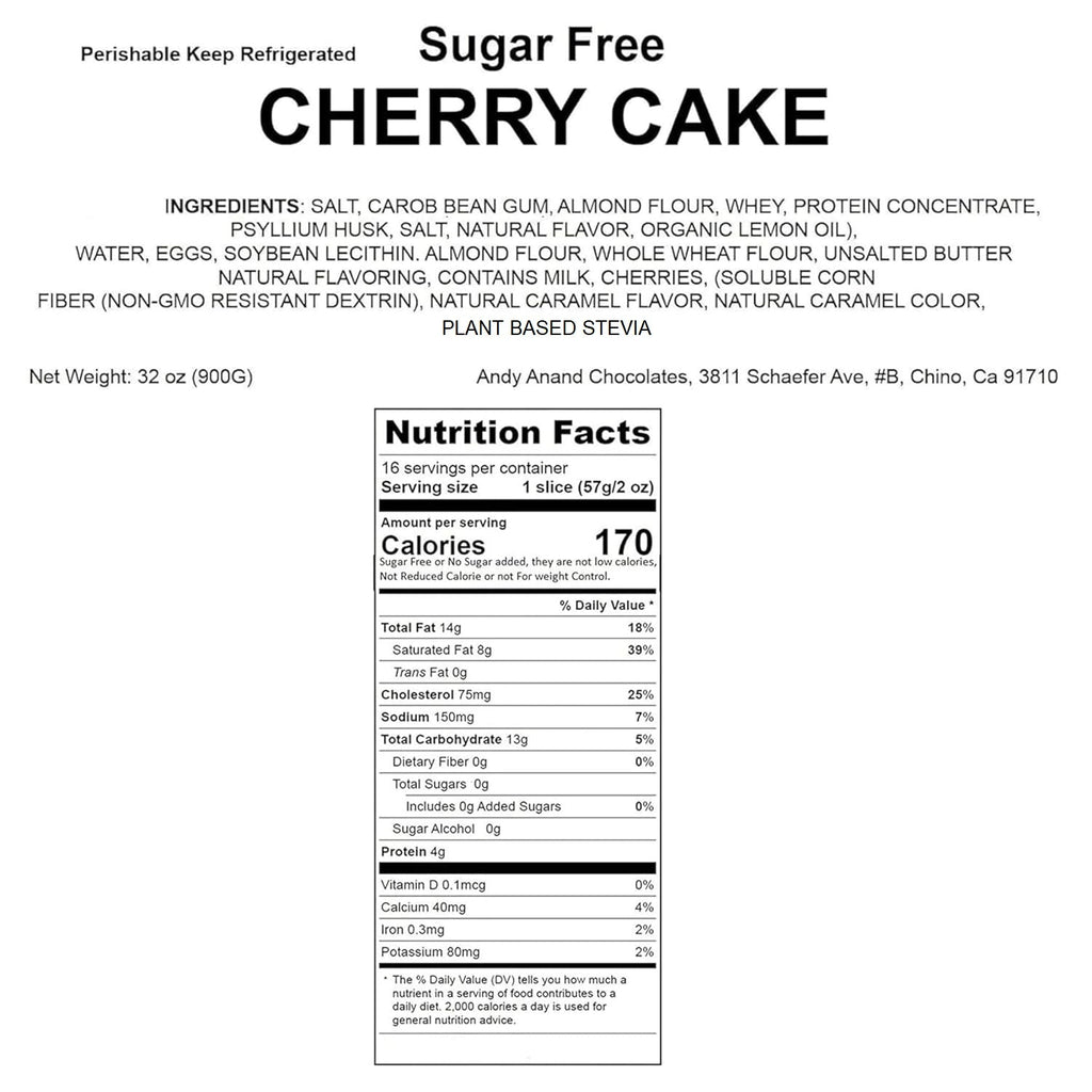 Andy Anand Sugar - Free Dunked Cherry Cake, 9 - Inch, 2.9 lb – Keto & Diabetic - Friendly, Cherry Juice Soaked, No Preservatives Birthday Gift