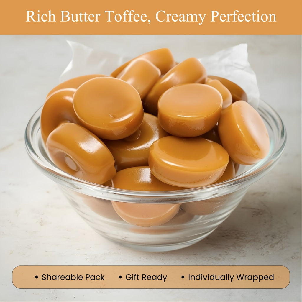 Andy Anand Sugar - Free European Butter Toffee Hard Candy, 40 pc, 7 oz – Stevia Sweetened, Keto & Diabetic - Friendly Gourmet Snack Gift Box