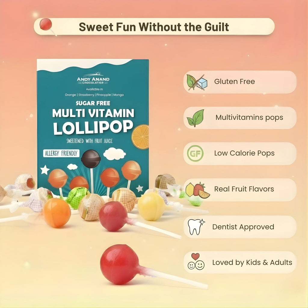 ndy Anand SugarA - Free Multivitamin Lollipops, 29 ct, 8.8 oz – Real Fruit Juice, Keto, Kids Multivitamin Support, Birthday & Holiday Gift