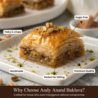 Andy Anand Sugar - Free Turkish Baklava, 26 pc, 8.8 oz – Pistachio, Walnut & Hazelnut, Flaky Phyllo, Diabetic - Friendly Birthday Gift Box