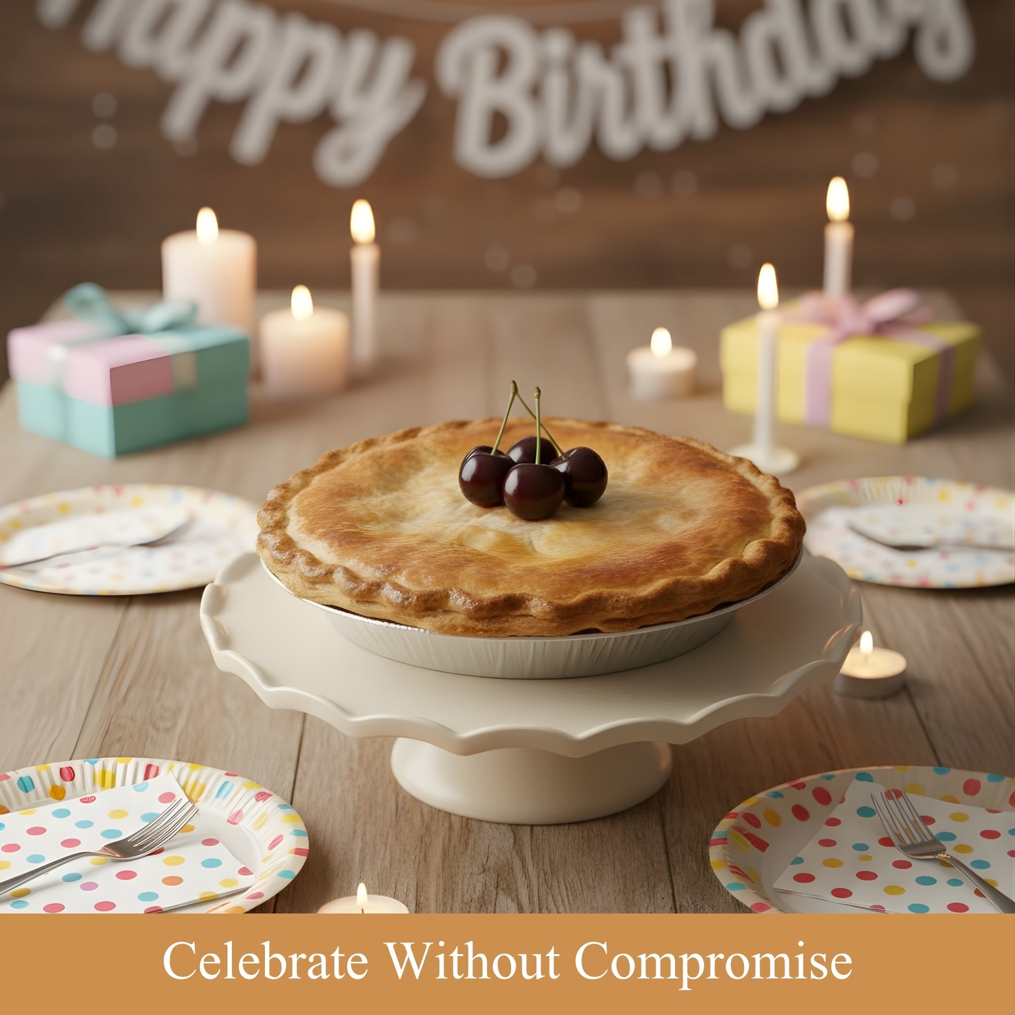 Andy Anand Sugar - Free Cherry Pie, 2.9 lb – Keto & Diabetic - Friendly, Whole Cherries, Flaky Crust, No Added Sugar, Birthday & Holiday Gift