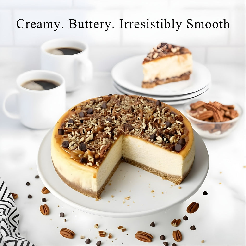 Andy Anand Turtle Cheesecake, 9 - Inch, 2 lb – Caramel, Chocolate Chips & Nuts, California Cream Cheese, No Preservatives, Birthday Gift Box