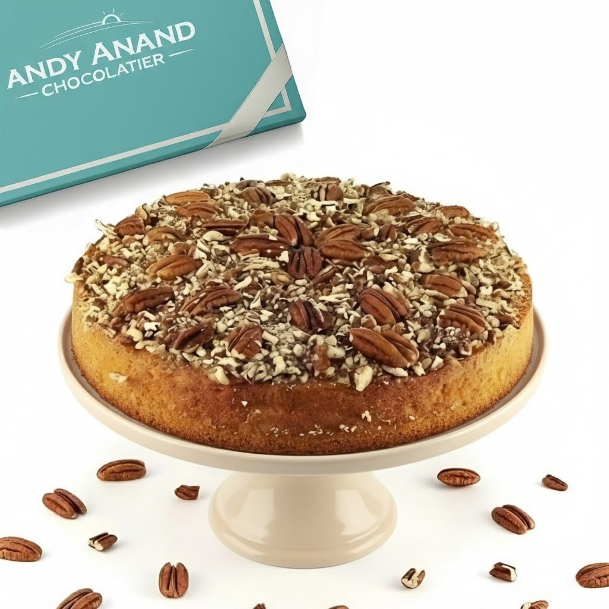 Andy Anand Sugar - Free Gluten - Free Caramel Pecan Cake, 9 - Inch, 2.8 lb – Keto & Diabetic - Friendly, Natural Sweetener, Birthday Gift Box
