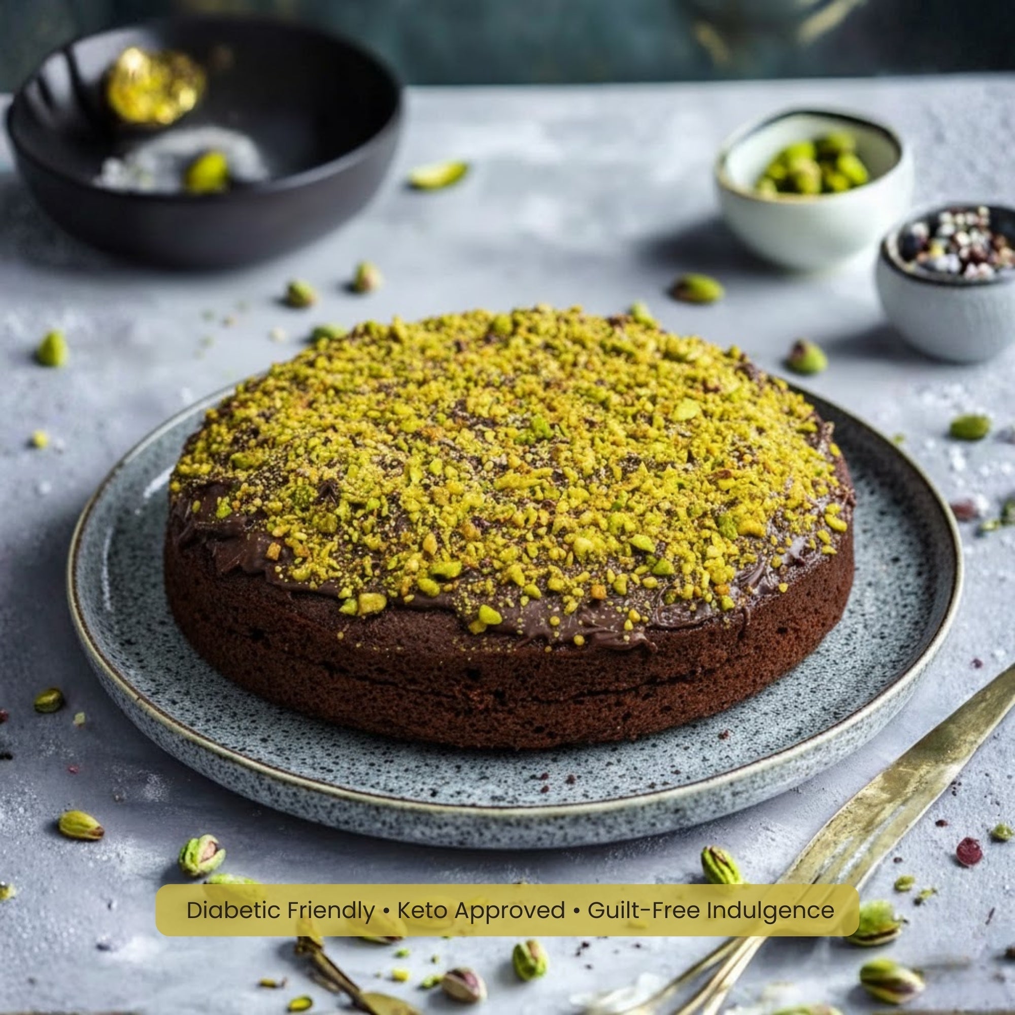 Andy Anand Sugar - Free Dubai Pistachio Chocolate Cake, 2.2 lb – Kataifi, Pistachio Cream, Keto & Diabetic - Friendly Viral Birthday Gift Box