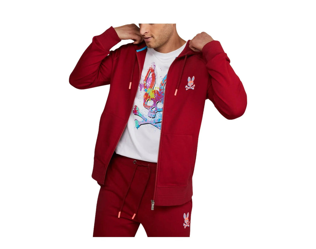 Psycho Bunny Bennett Full Zip Men Hoodie Mulled Wine