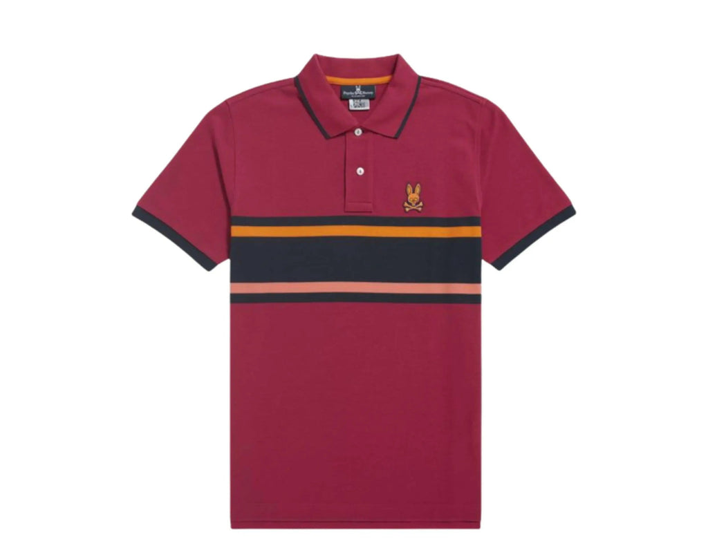 Psycho Bunny Corby Stripe Men Polo Shirt Cranberry