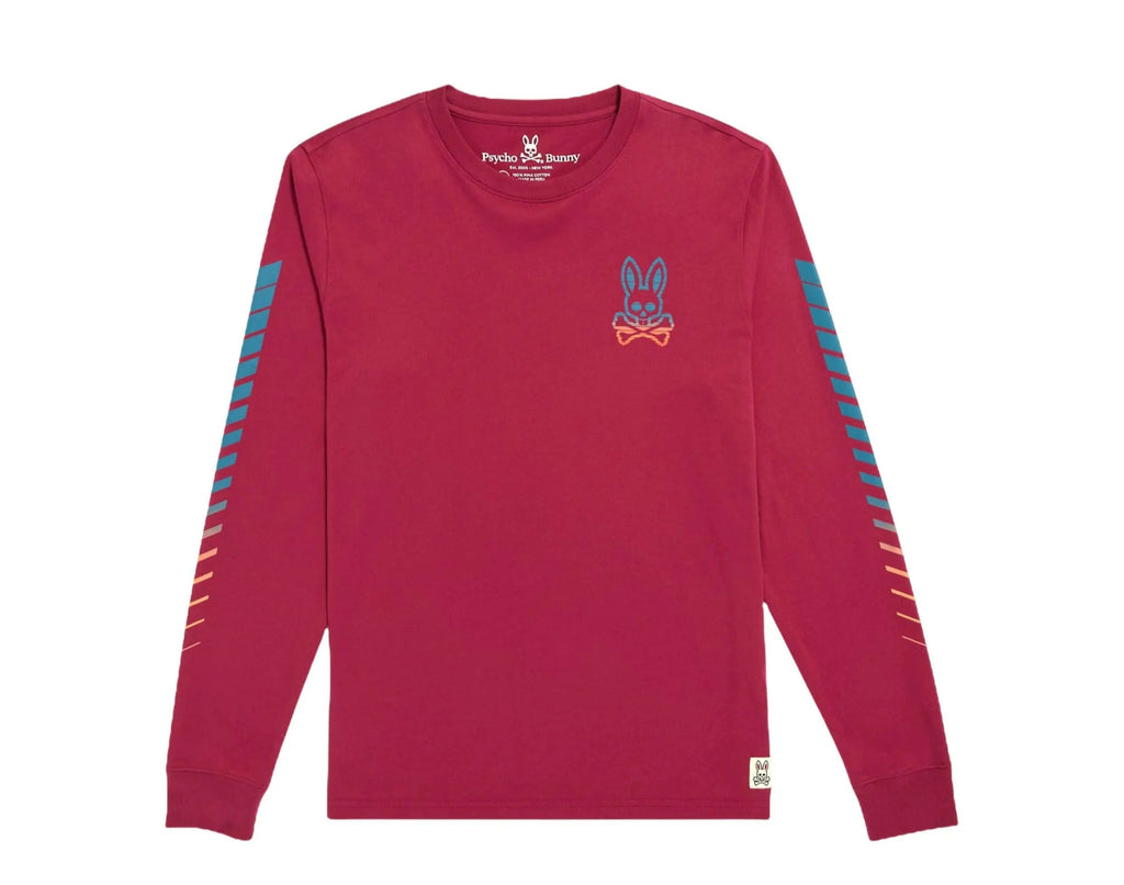 Psycho Bunny Egremont Men Long Sleeve Tee Shirt Cranberry