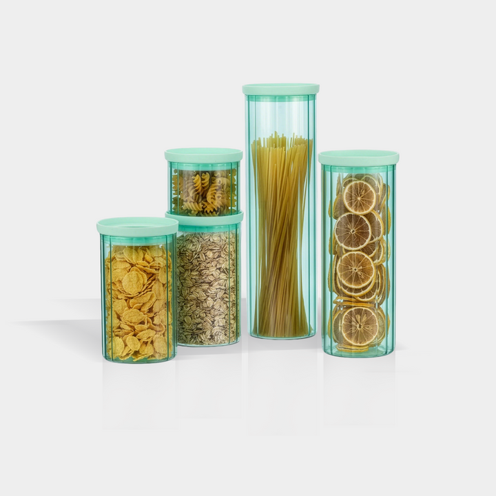 Genicook Five-Piece Glass Pantry Jar Set with Glass Lids