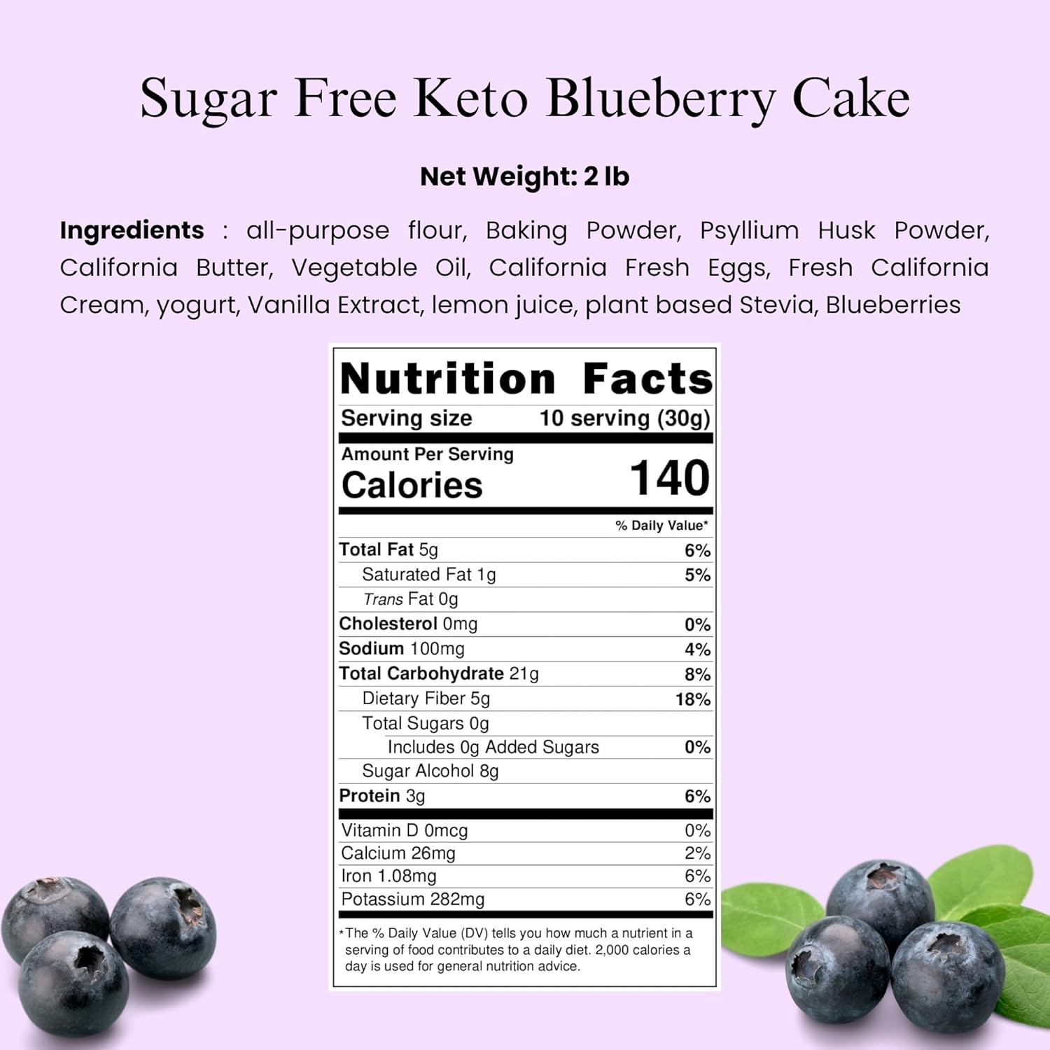 Andy Anand Sugar - Free Dunked Blueberry Cake, 2.5 lb – Keto & Diabetic - Friendly, Fresh Blueberry Juice Infused, No Preservatives Gift Box
