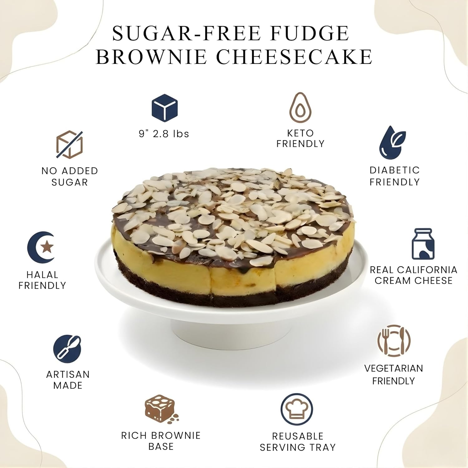 Andy Anand Fudge Brownie Cheesecake, 9 - Inch, 2.8 lb – Halal, Real California Cream Cheese, No Preservatives, Birthday & Holiday Gift Box