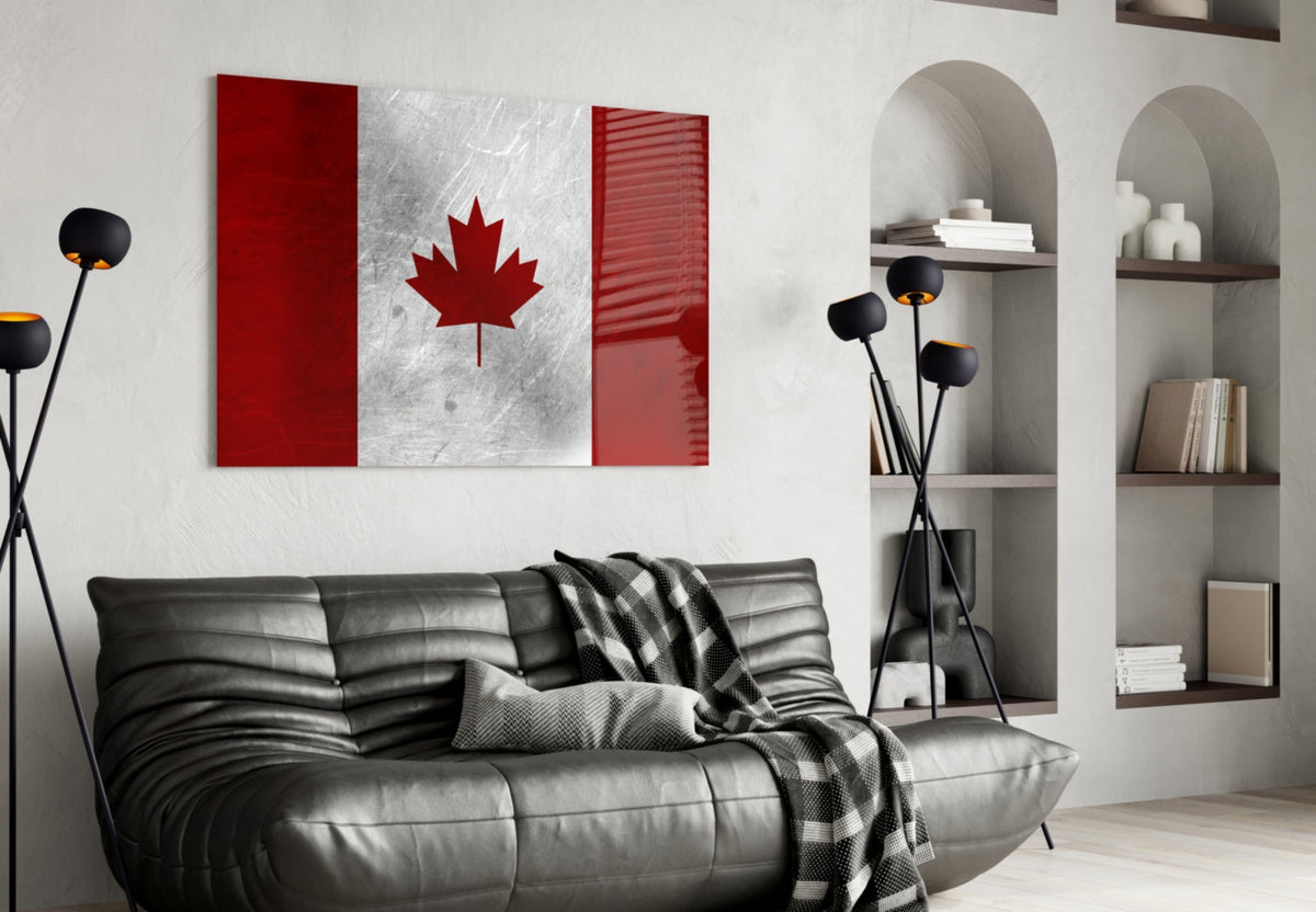 WONDERWALL ‘L’Atelier Fun Collection’ Canada Maple Leaf Flag Textured Design Glass Wall Art