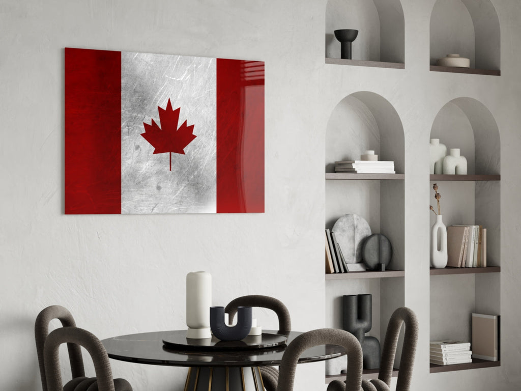 WONDERWALL ‘L’Atelier Fun Collection’ Canada Maple Leaf Flag Textured Design Glass Wall Art