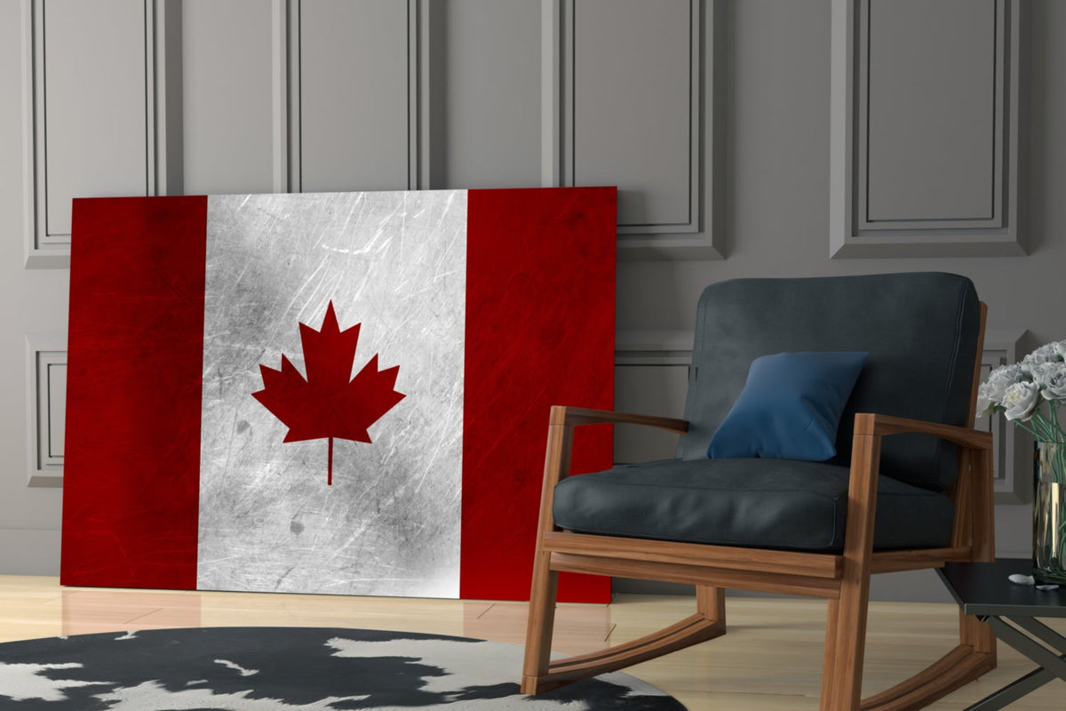 WONDERWALL ‘L’Atelier Fun Collection’ Canada Maple Leaf Flag Textured Design Glass Wall Art