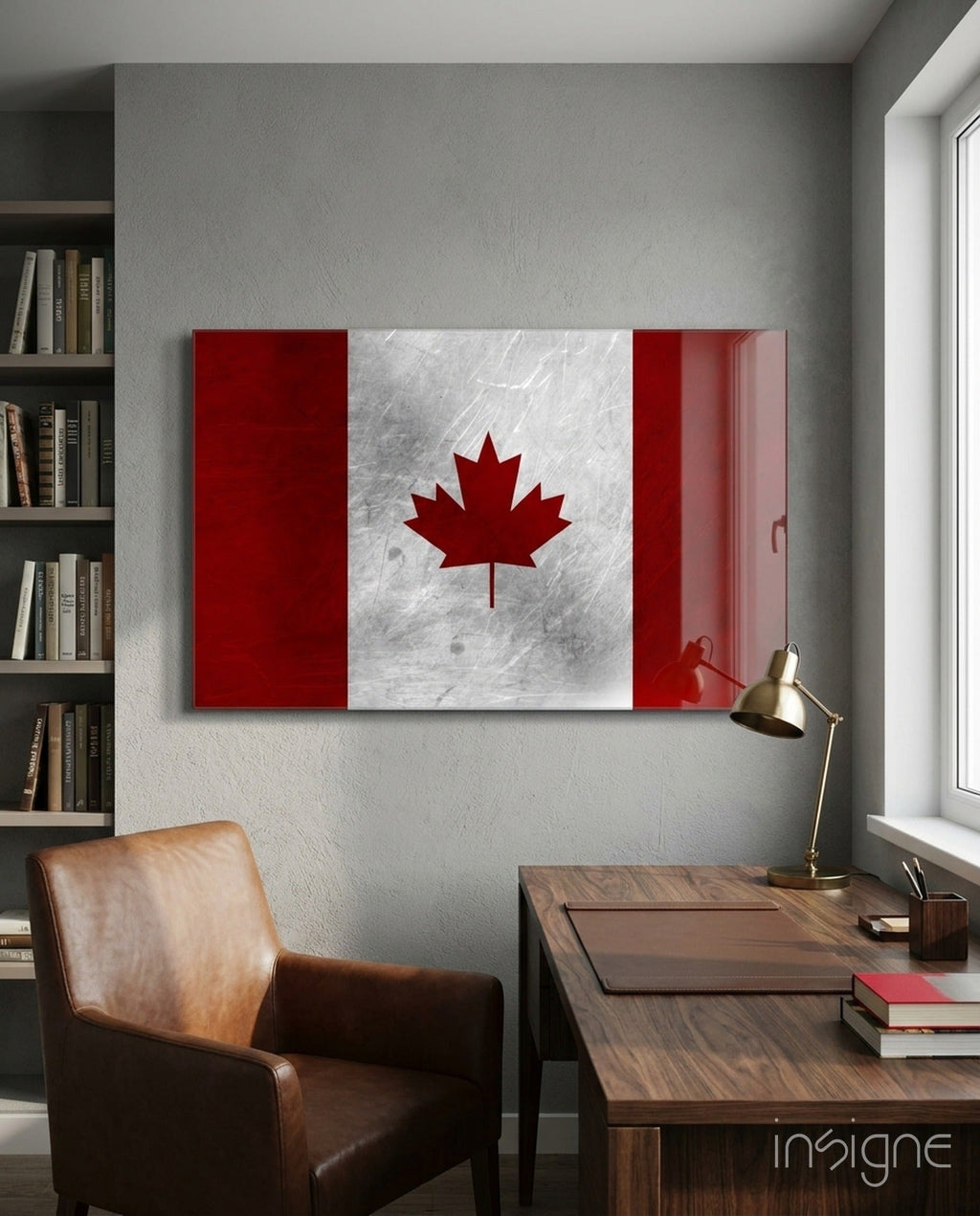WONDERWALL ‘L’Atelier Fun Collection’ Canada Maple Leaf Flag Textured Design Glass Wall Art