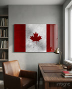 WONDERWALL ‘L’Atelier Fun Collection’ Canada Maple Leaf Flag Textured Design Glass Wall Art
