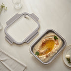 Genicook Stoneware Food Container with Glass Lid, Mineral Gray