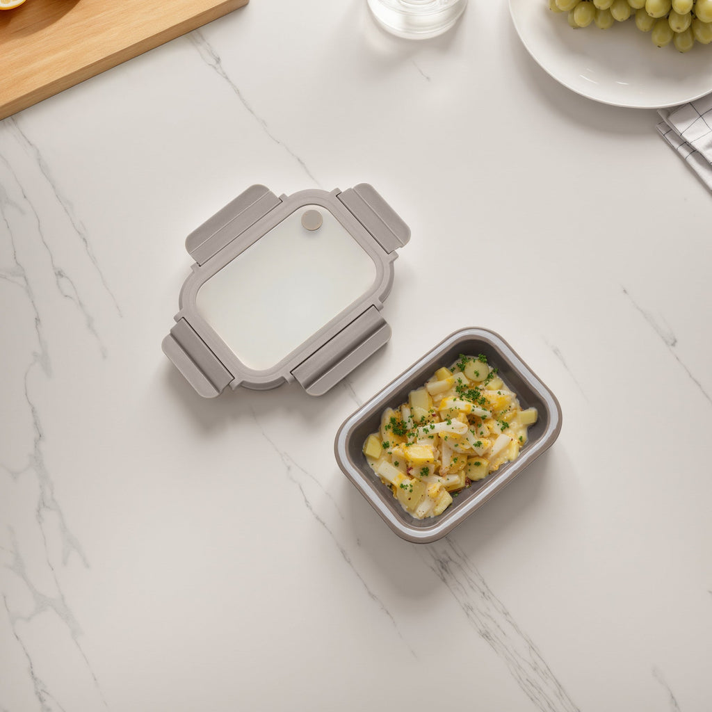 Genicook Stoneware Food Container with Glass Lid, Mineral Gray