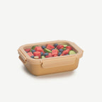 Genicook Stoneware Food Container with Glass Lid, Honey