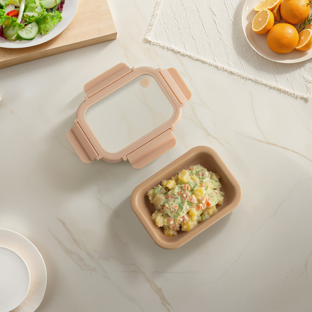 Genicook Stoneware Food Container with Glass Lid, Honey