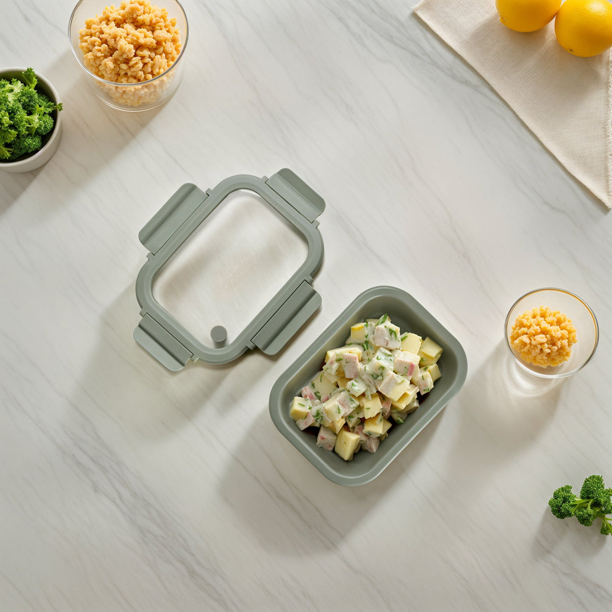 Genicook Stoneware Food Container with Glass Lid, Sage Green