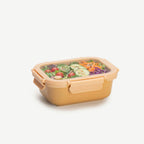 Genicook Stoneware Food Container with Glass Lid, Honey