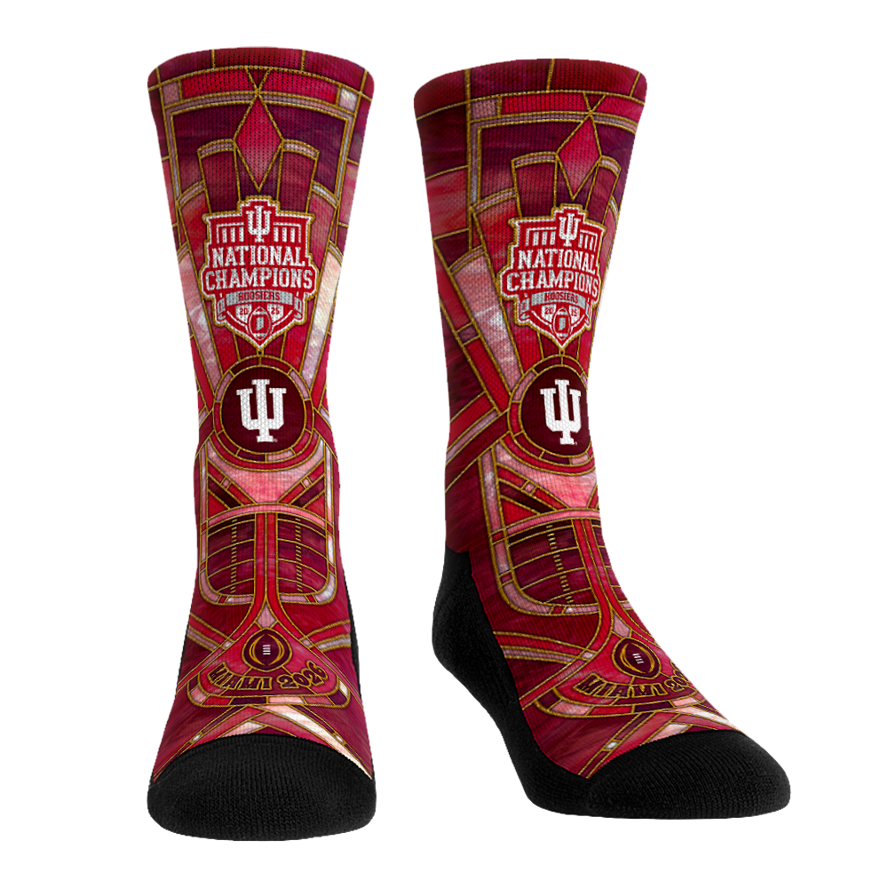 Indiana Hoosiers - CFP 2025-2026 Champs - Stained Glass Crew Socks