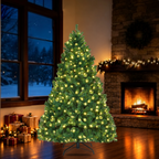 Artificial Christmas tree with included stand in a holiday room