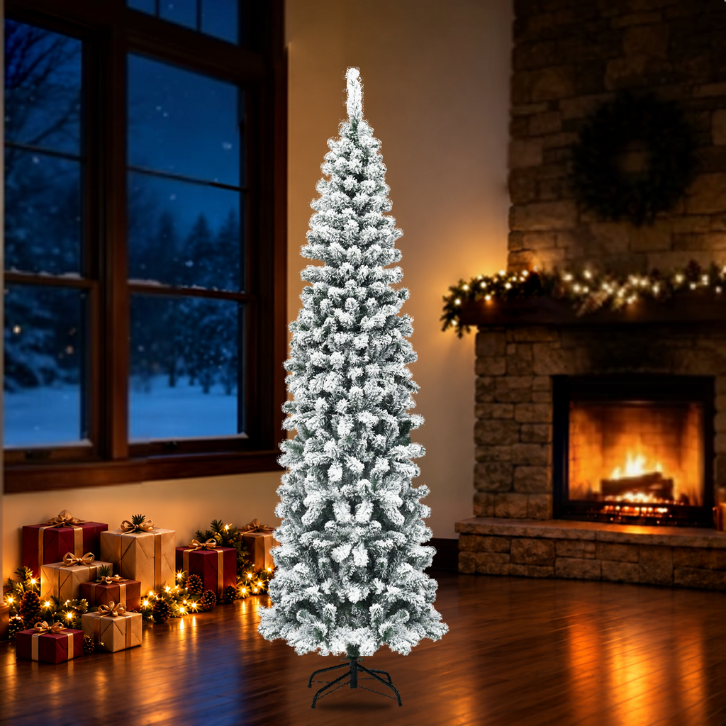 Artificial Christmas tree with included stand in a holiday room
