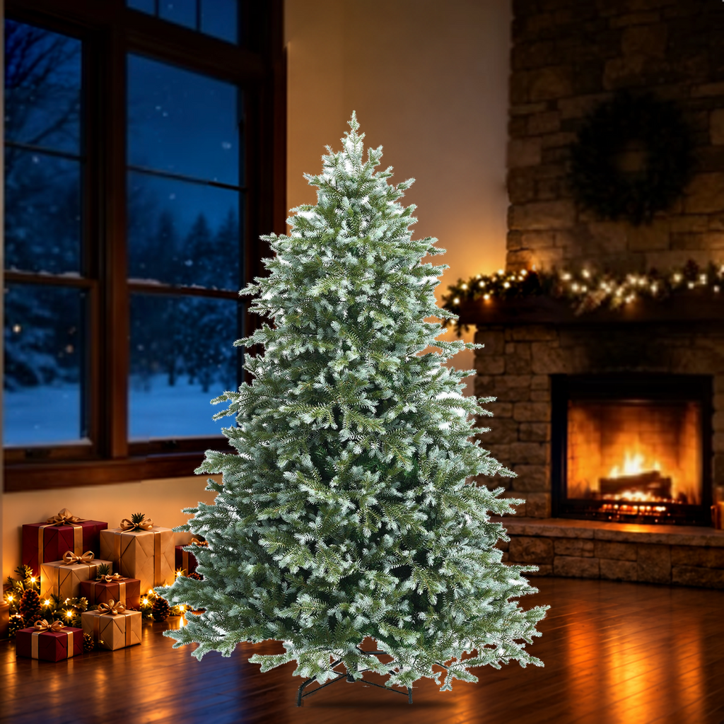 Artificial Christmas tree shown in a holiday room