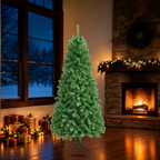 Artificial Christmas tree with included stand in a holiday room