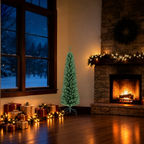 Artificial Christmas tree shown in a holiday room